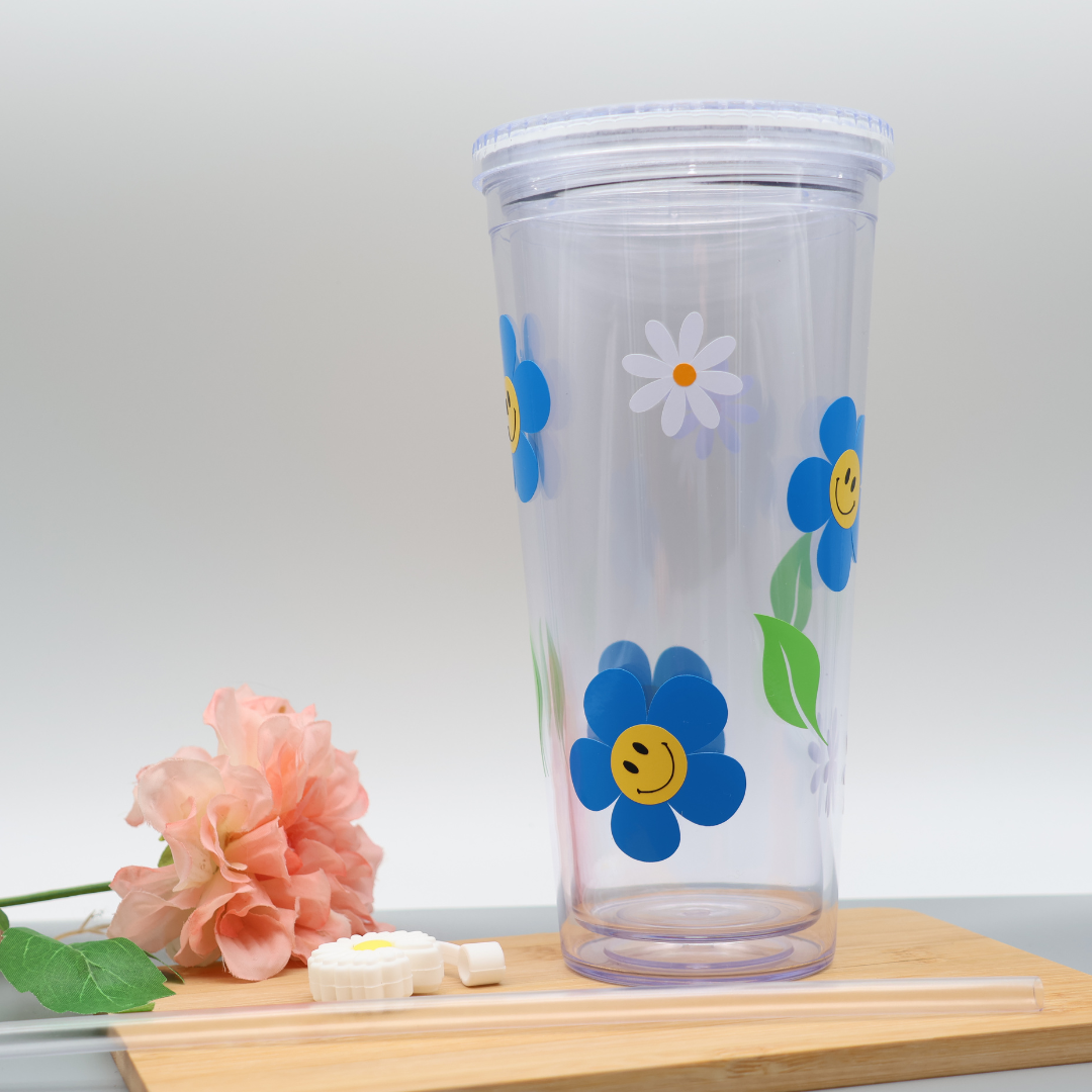 Trinkbecher mit Strohhalm - Smiley Flower