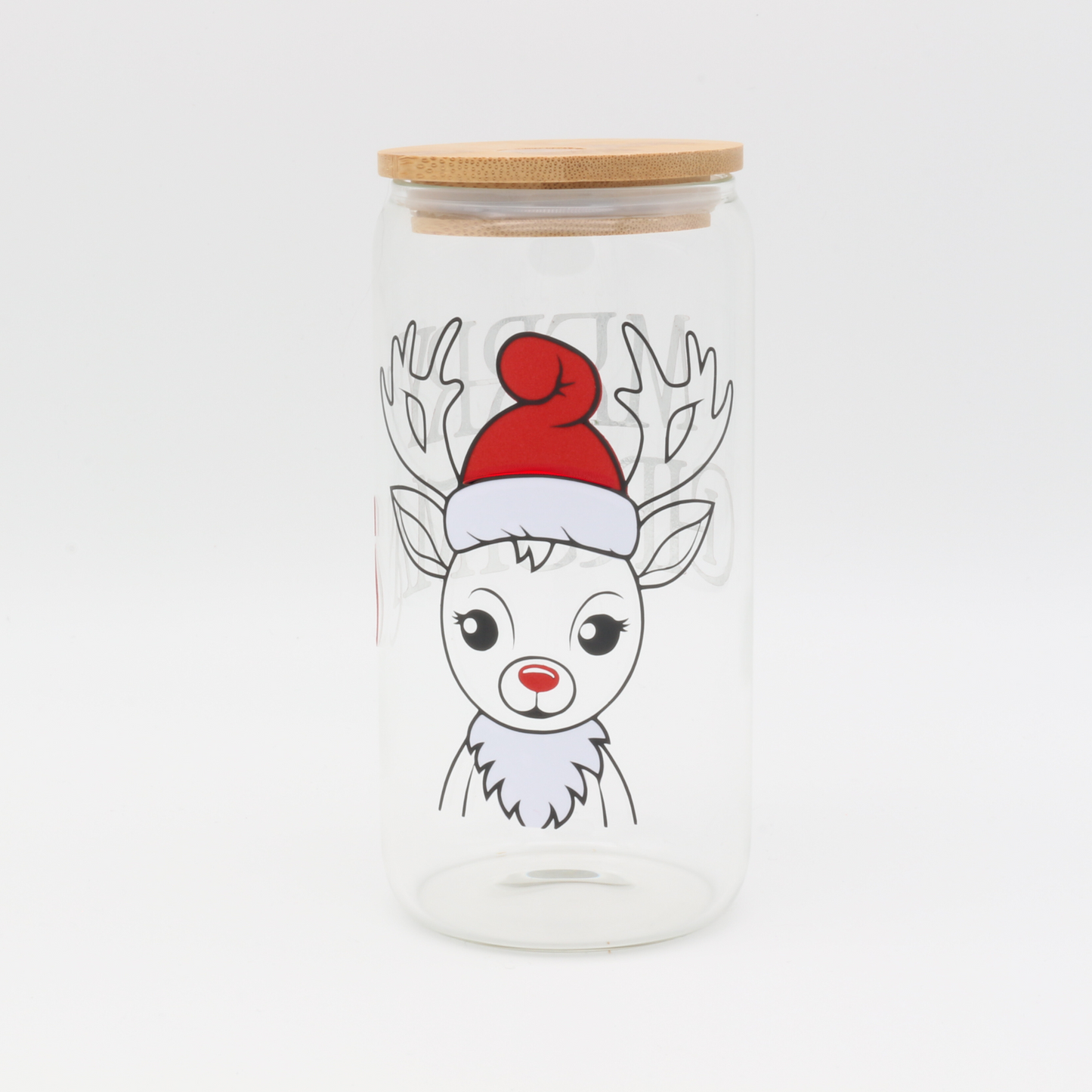 Glas mit Strohhalm und Deckel - Weihnachts Rudolf - Vinylfehler