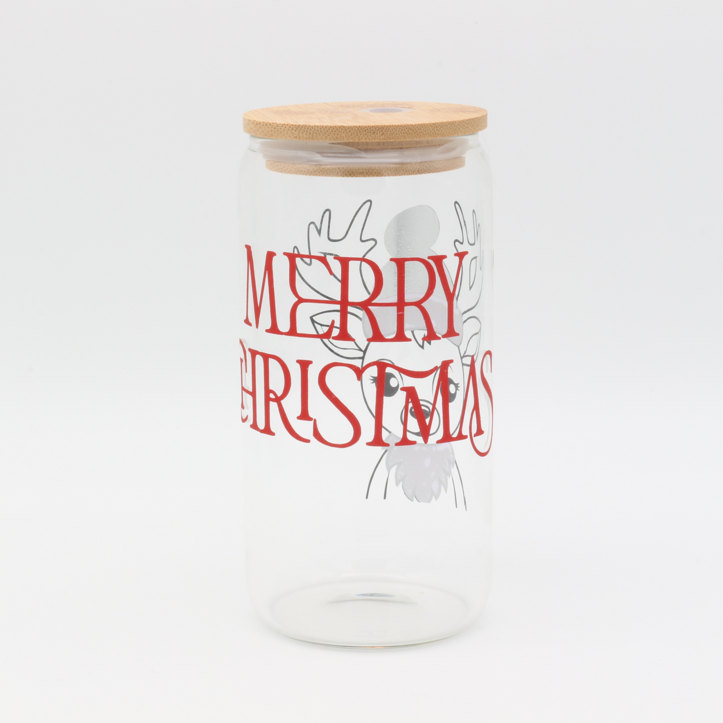 Glas mit Strohhalm und Deckel - Weihnachts Rudolf - Vinylfehler