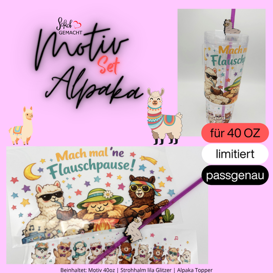 000 - Alpaka Produktset | UV DTF Sticker + Strohhalm + Alpaka Topper