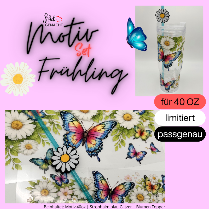 001 - Frühling Produktset | UV DTF Sticker + Strohhalm + Blumen Topper