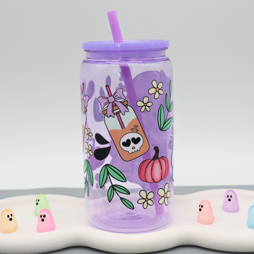 Plastikbecher mit Strohhalm - Ghost Trinkglas