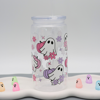 Plastikbecher mit Strohhalm - Pumpkin Ghost