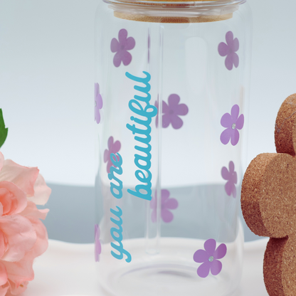 You are Beautiful | Trinkglas 500 ml | Strohhalm + Deckel