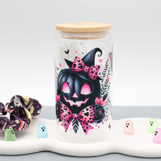 Creepy Pumpkin Trinkglas | Glas 500 ml | Strohhalm + Deckel