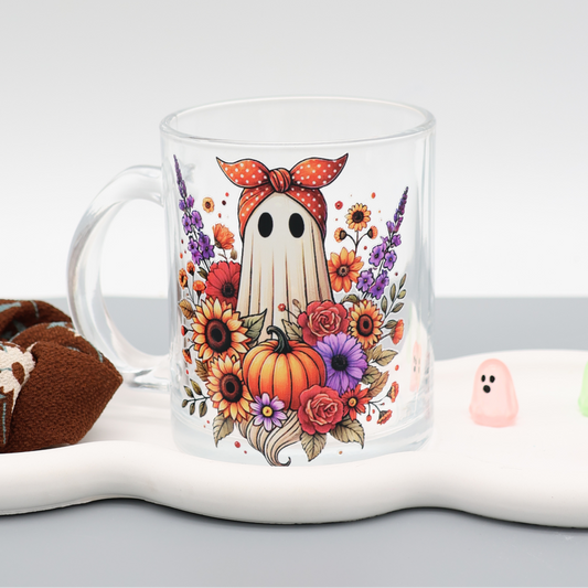 Glas Tasse mit niedlichem Herbst Geist | trendige Kaffeetasse mit frechen Motiven | 300ml Tasse für Büro