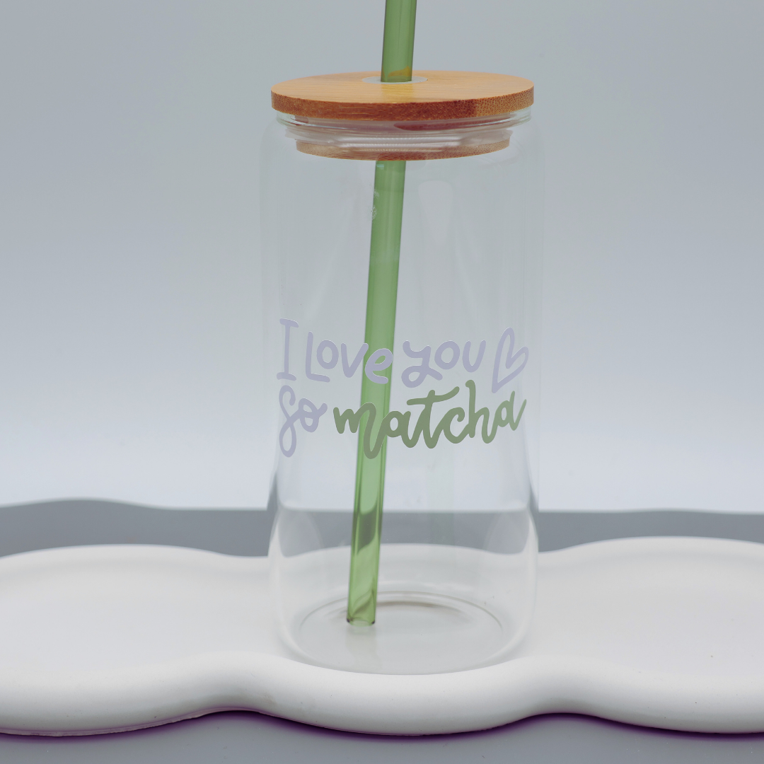 I love you so Matcha | Trinkglas 500 ml | Strohhalm + Deckel