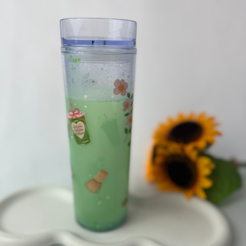 Matcha Becher | 18OZ Becher Doppelwandig mit Deckel und Strohhalm
