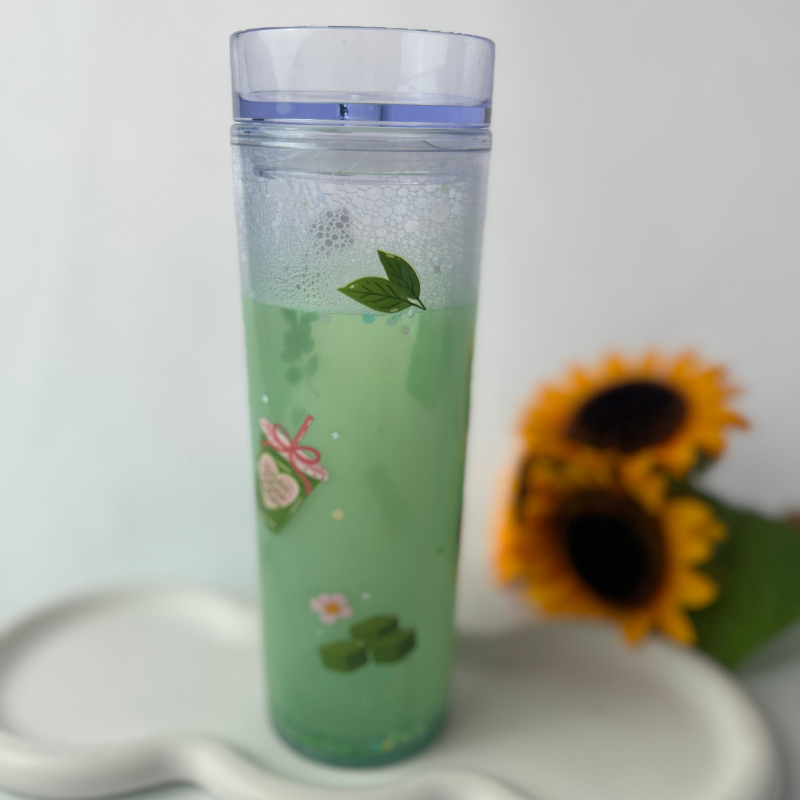 Matcha Becher | 18OZ Becher Doppelwandig mit Deckel und Strohhalm