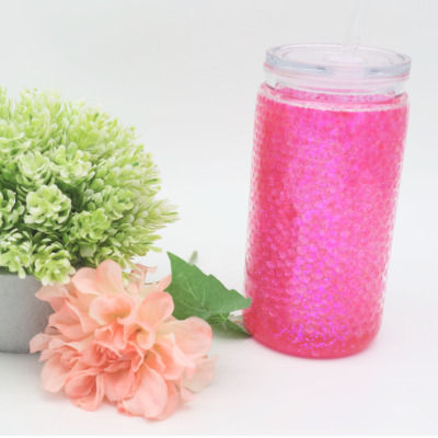 Pink Bubble Glitzer Becher | 16OZ Becher Doppelwandig mit Deckel und Strohhalm