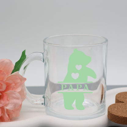Glas Tasse mit "PAPA" Schriftzug | trendige Kaffeetasse mit frechen Vinylmotiven | 300ml Tasse für Büro