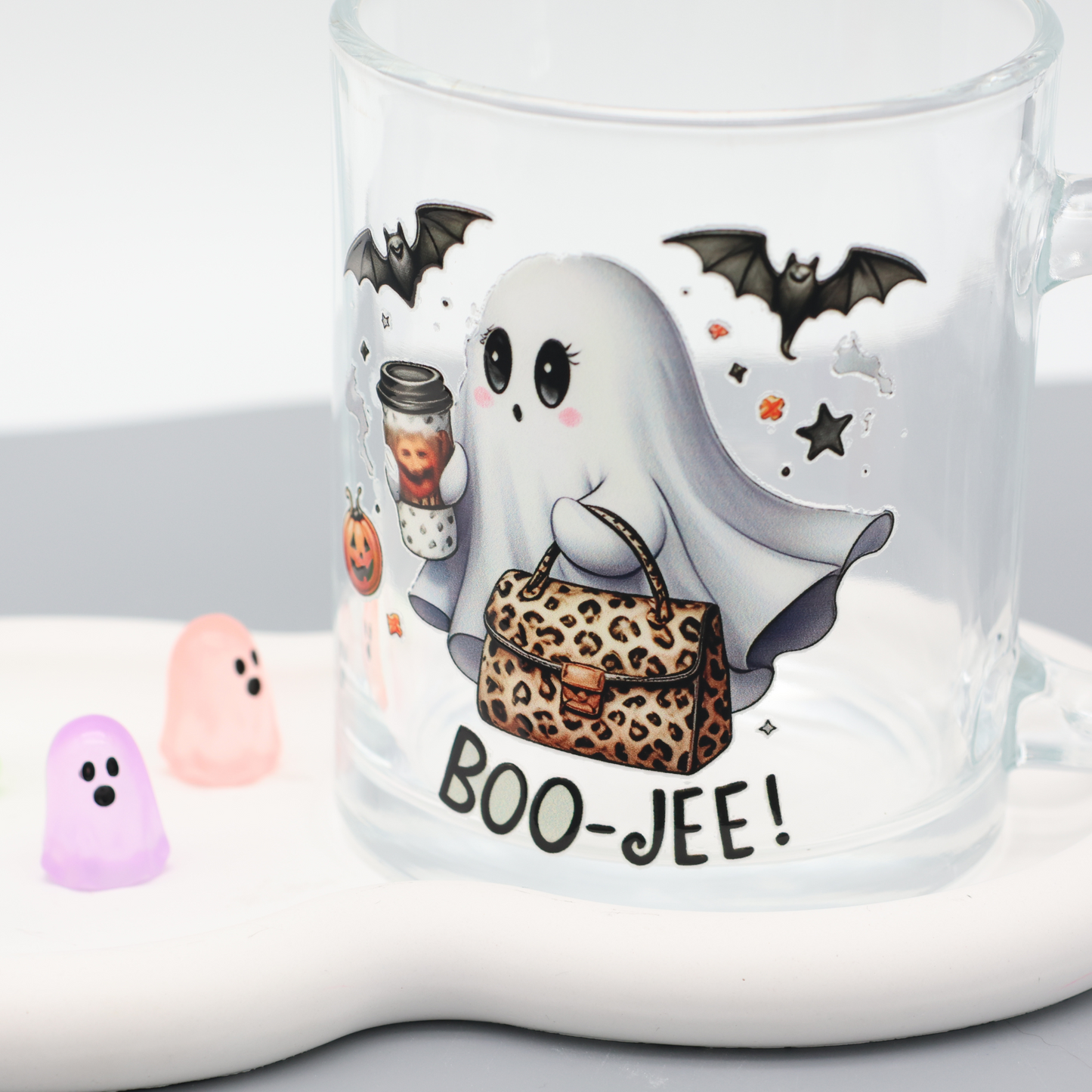 Glas Tasse Boo-Jee | trendige Kaffeetasse mit frechen Motiven | 300ml Tasse für Büro