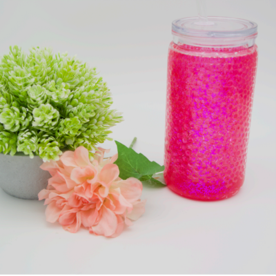 Pink Bubble Glitzer Becher | 16OZ Becher Doppelwandig mit Deckel und Strohhalm