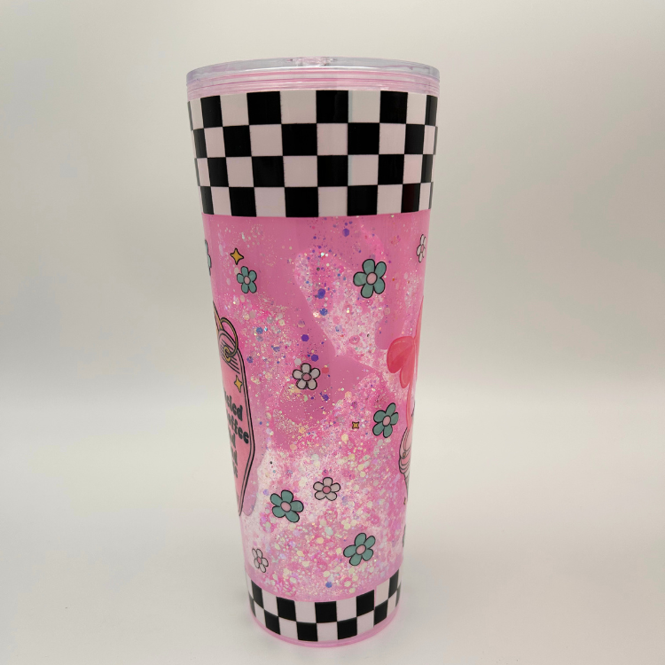 Girlie Karo Becher 700ml | Lava Becher mit Deckel und Strohhalm