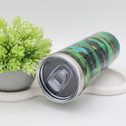 Grün, schwarz, glodener Tumbler | Edelstahl Tumbler | Epoxidharz Thermobecher