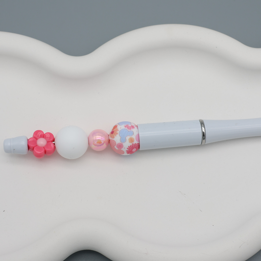 Kugelschreiber mit Silikon Perlen - Charm: Flower