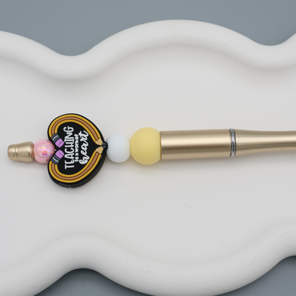 Kugelschreiber mit Silikon Perlen - Charm: Teaching is a work of heart