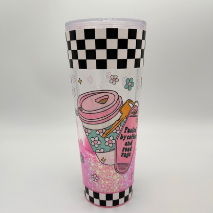 Girlie Karo Becher 700ml | Lava Becher mit Deckel und Strohhalm