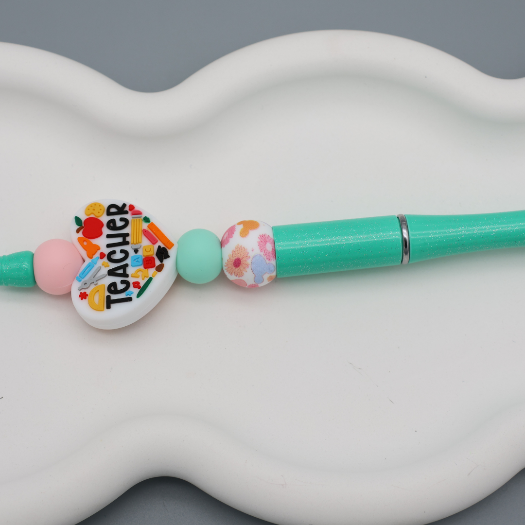 Kugelschreiber mit Silikon Perlen - Charm: Teacher