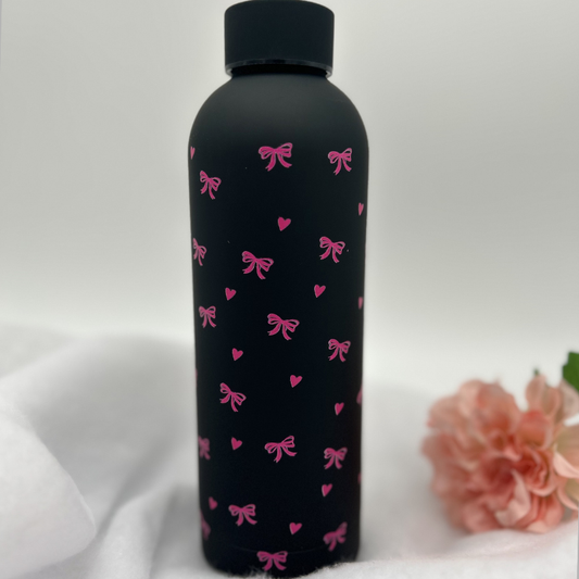 Edelstahlflasche - Schleifen Schwarz / Pink 500ml