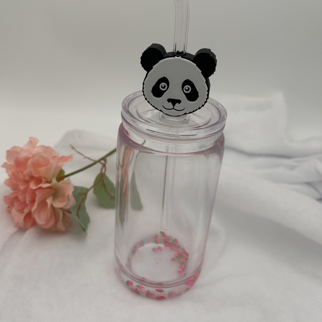 Panda Glitzerbecher Deko Set - 3D - PLA  (3 Topper/ 100 Stk Mini Elemente)
