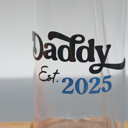 Daddy EST - personalisierbar | Baseball Variante | Trinkglas 500 ml | Strohhalm + Deckel