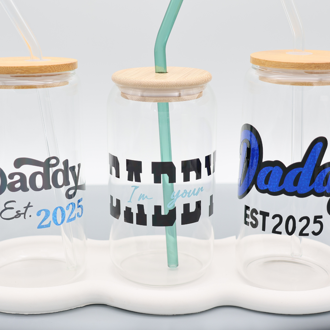 Daddy EST - personalisierbar | Trinkglas 500 ml | Strohhalm + Deckel
