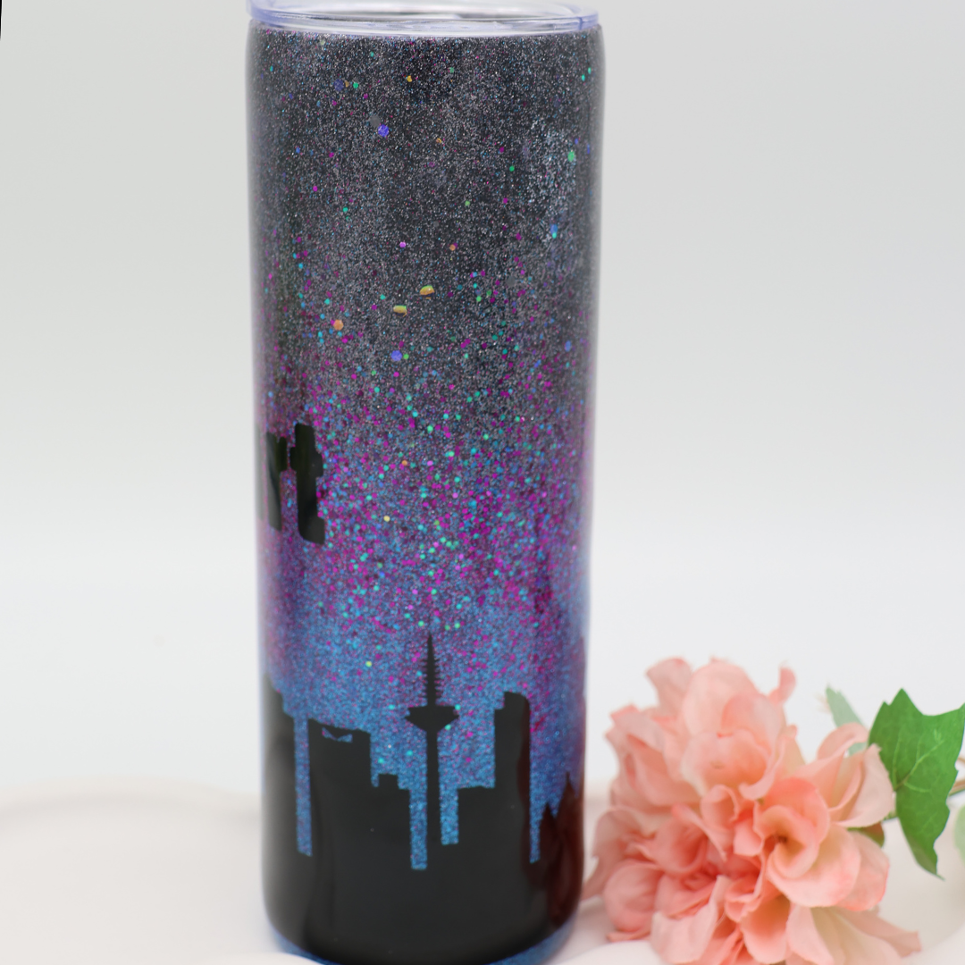 Night Sky City Tumbler FFM | Edelstahl Tumbler | Epoxidharz Thermobecher | personalisierbar