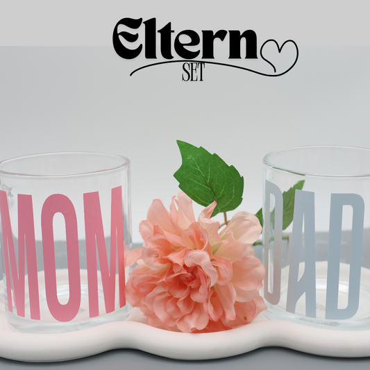 Glas Tasse ELTERN SET 300 ml - Kaffeebecher Trinkglas Teetasse - Geschenkidee für Kaffeeliebhaber