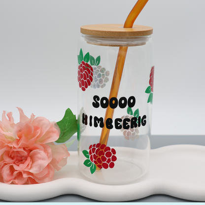 Himbeeren | Trinkglas 500 ml | Strohhalm + Deckel