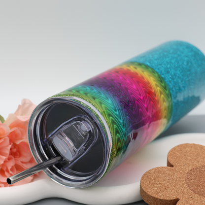 Türkiser Regenbogen Glitzer Tumbler | Edelstahl Tumbler | Epoxidharz Thermobecher | personalisierbar