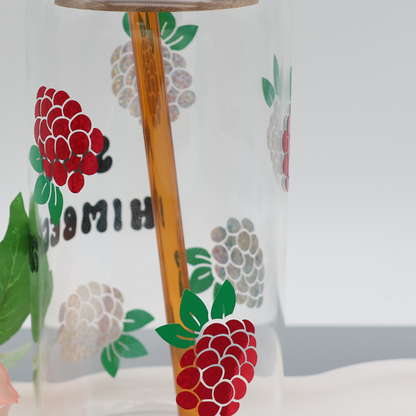 Himbeeren | Trinkglas 500 ml | Strohhalm + Deckel