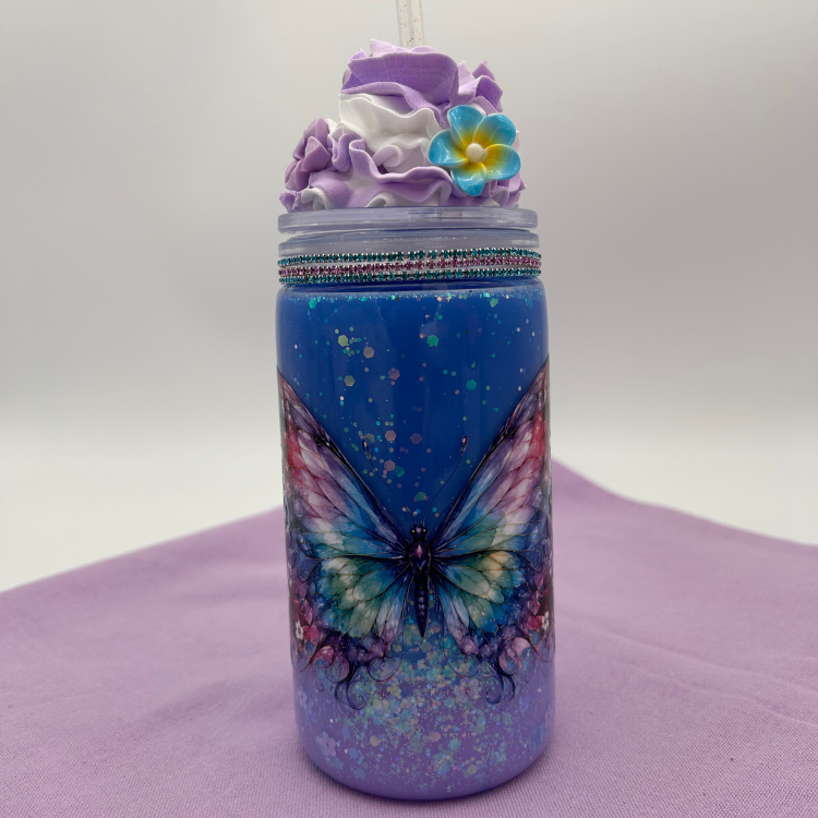 Schmetterling Becher 590ml  | Lava Becher mit Sahne- Deckel und Strohhalm