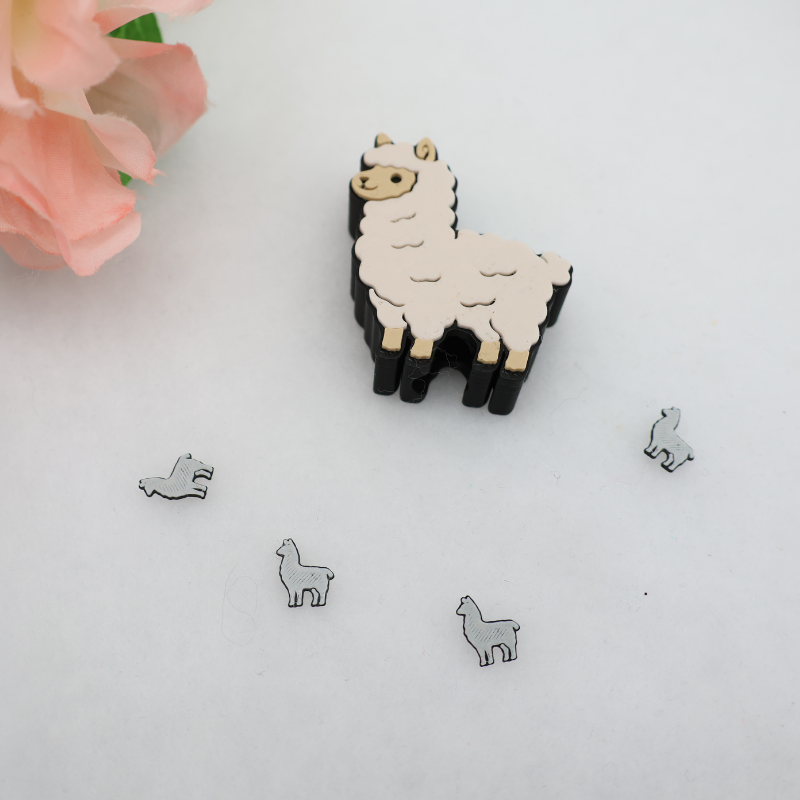 Lama Glitzerbecher Deko Set - 3D - PLA  (3 Topper/ 100 Stk Mini Elemente)