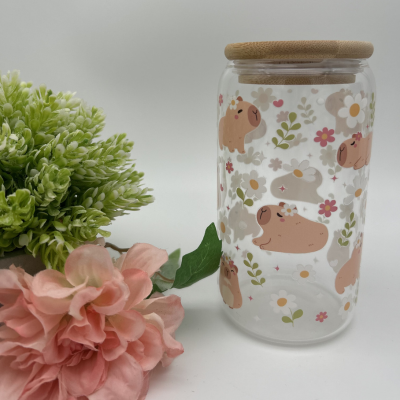 Oopsie - Capybara Glas | 16OZ Glas mit Deckel und Strohhalm