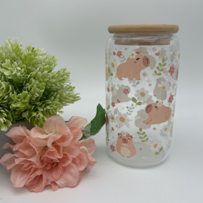 Oopsie - Capybara Glas | 16OZ Glas mit Deckel und Strohhalm