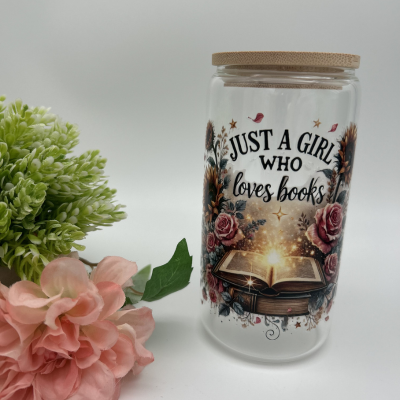 Just a Girl who loves Books Glas | 16OZ Glas mit Deckel und Strohhalm