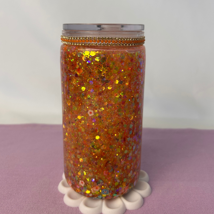 Sommer Farben Glitzer Becher 500ml  | Becher mit Deckel und Strohhalm