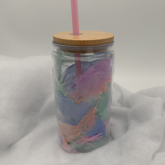 Feder Becher | 16OZ Becher Doppelwandig mit Deckel und Strohhalm