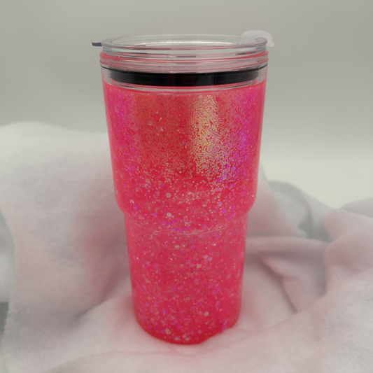 Pink Neon Glitzerbecher | 18OZ Becher Doppelwandig mit Deckel und Strohhalm