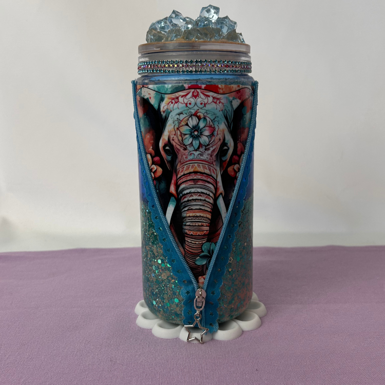 Reißverschluss Elefanten Becher 590ml  | Lava Becher mit Deckel und Strohhalm