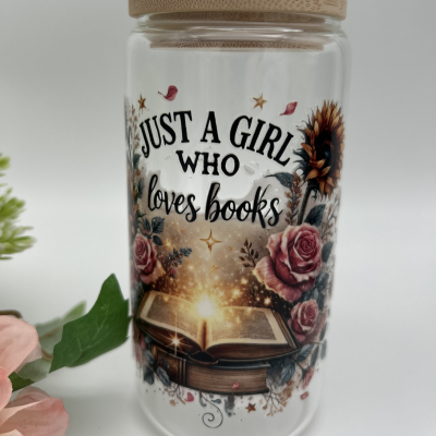 Just a Girl who loves Books Glas | 16OZ Glas mit Deckel und Strohhalm