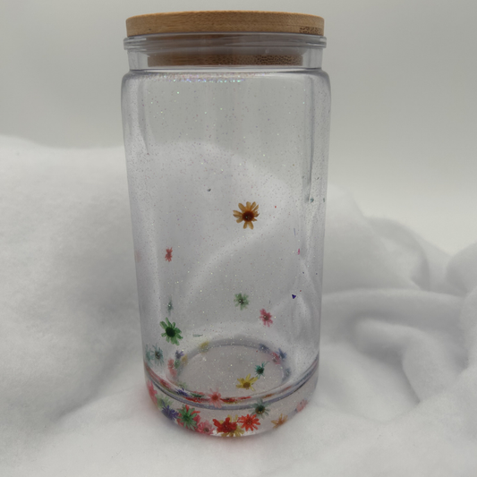 Flower Becher | 16OZ Becher Doppelwandig mit Deckel und Strohhalm