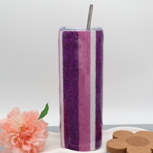Lila Streifen Glitzer Tumbler | diverse Farben | Edelstahl Tumbler | Epoxidharz Thermobecher | personalisierbar