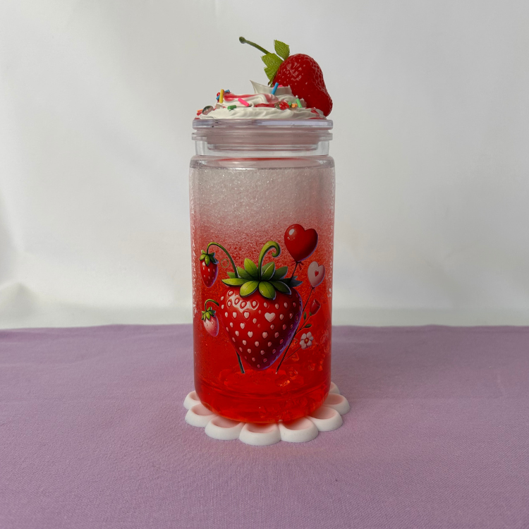 Erdbeer Soda Becher 500ml  | Becher mit Deckel und Strohhalm