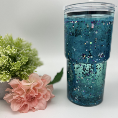 Blue Glitter Lava Becher | 18OZ Becher Doppelwandig mit Deckel und Strohhalm