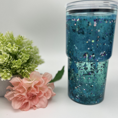 Blue Glitter Lava Becher | 18OZ Becher Doppelwandig mit Deckel und Strohhalm