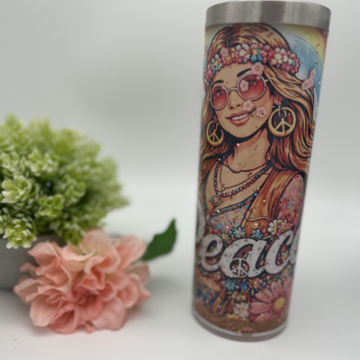 Oopsie - Peace Glitter Subli Tumbler - 20oz Edelstahl Thermo-Becher mit Doppelwand