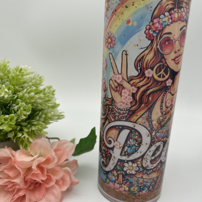 Oopsie - Peace Glitter Subli Tumbler - 20oz Edelstahl Thermo-Becher mit Doppelwand