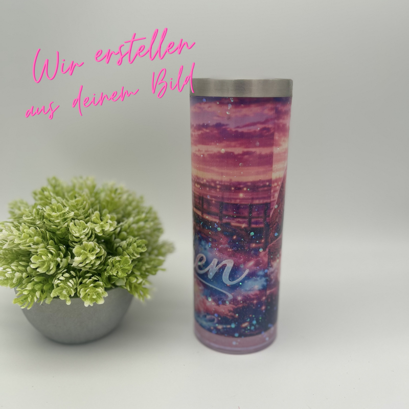 DEIN persönlicher Sublimations Glitzerbecher | personalisierter Becher mit Wunschmotiv und Glitzer